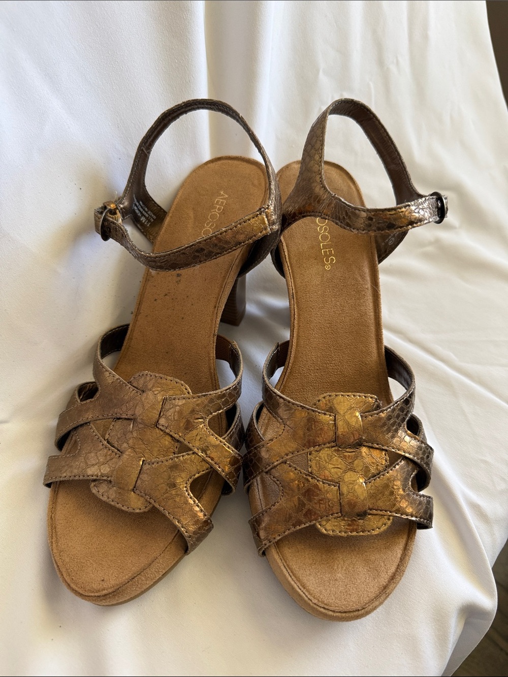 AEROSOLES Bronze Metallic Woven-Strap Sandals